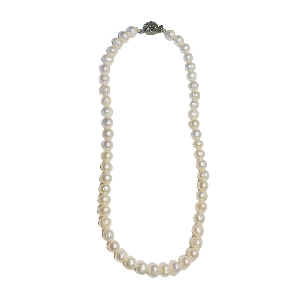 Genuine Pearl Bead Necklace 6-7mm (17.5" Long) Silver Clasp, Natural Pearls